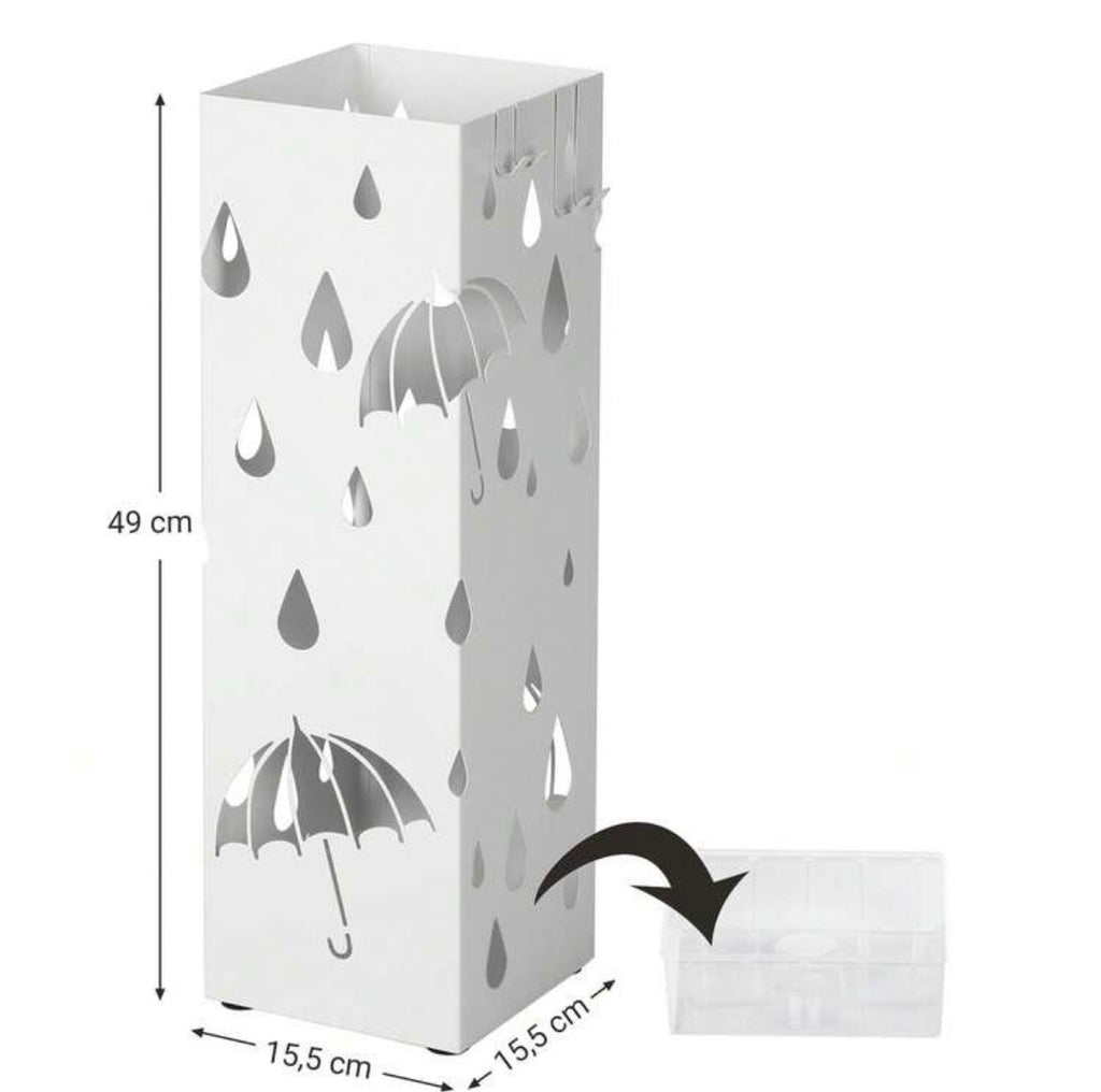 Paragüero Metálico Blanco con Diseño de Paraguas y Gotas