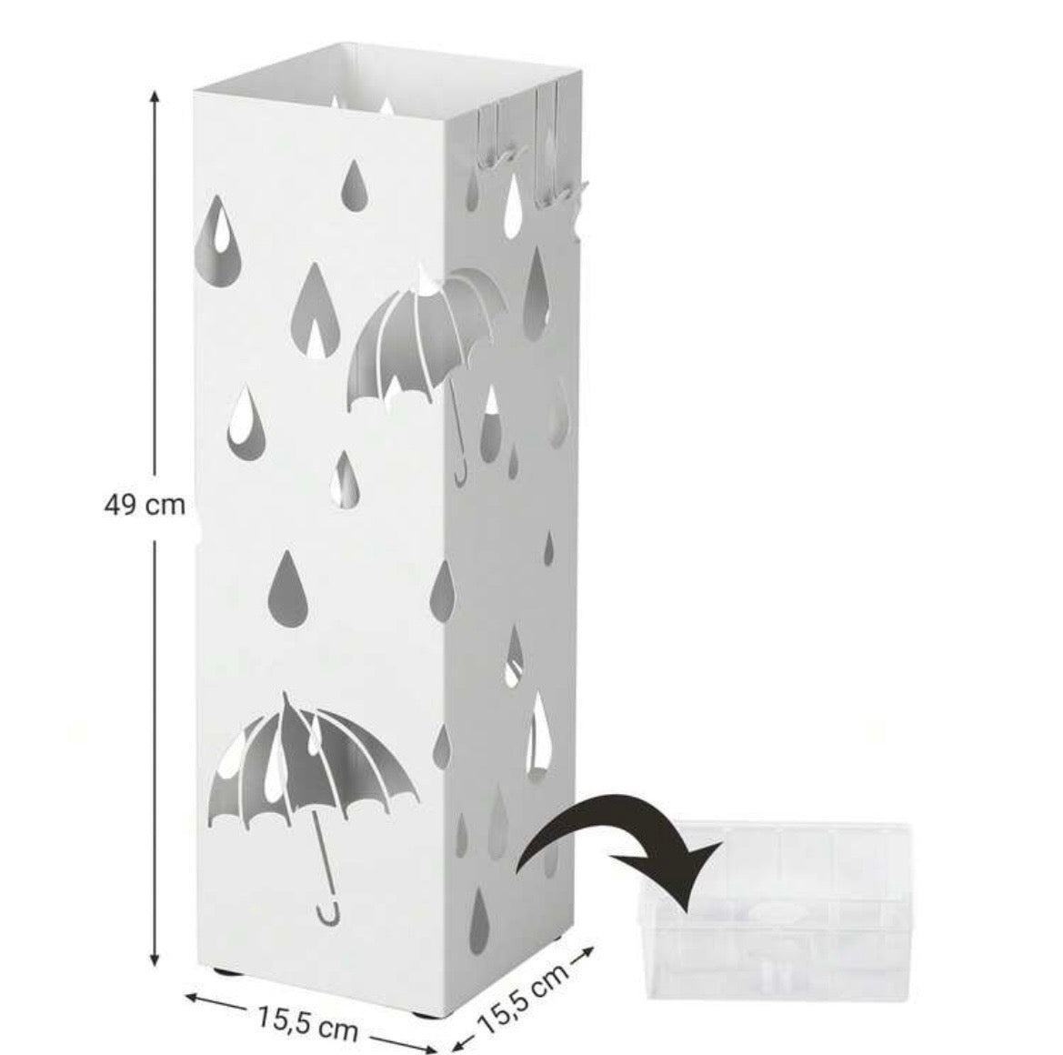 Paragüero Metálico Blanco con Diseño de Paraguas y Gotas