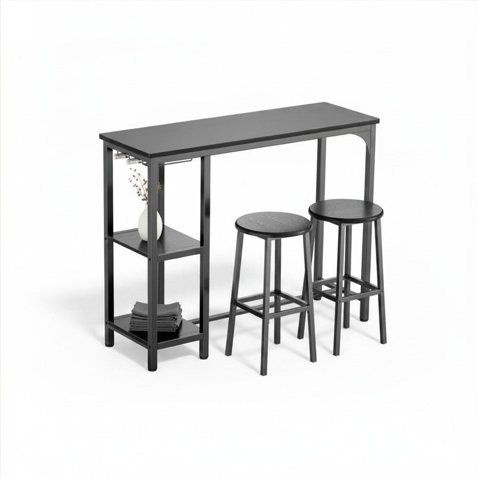 Mesa de Bar con 2 Taburetes – Diseño Industrial Negro