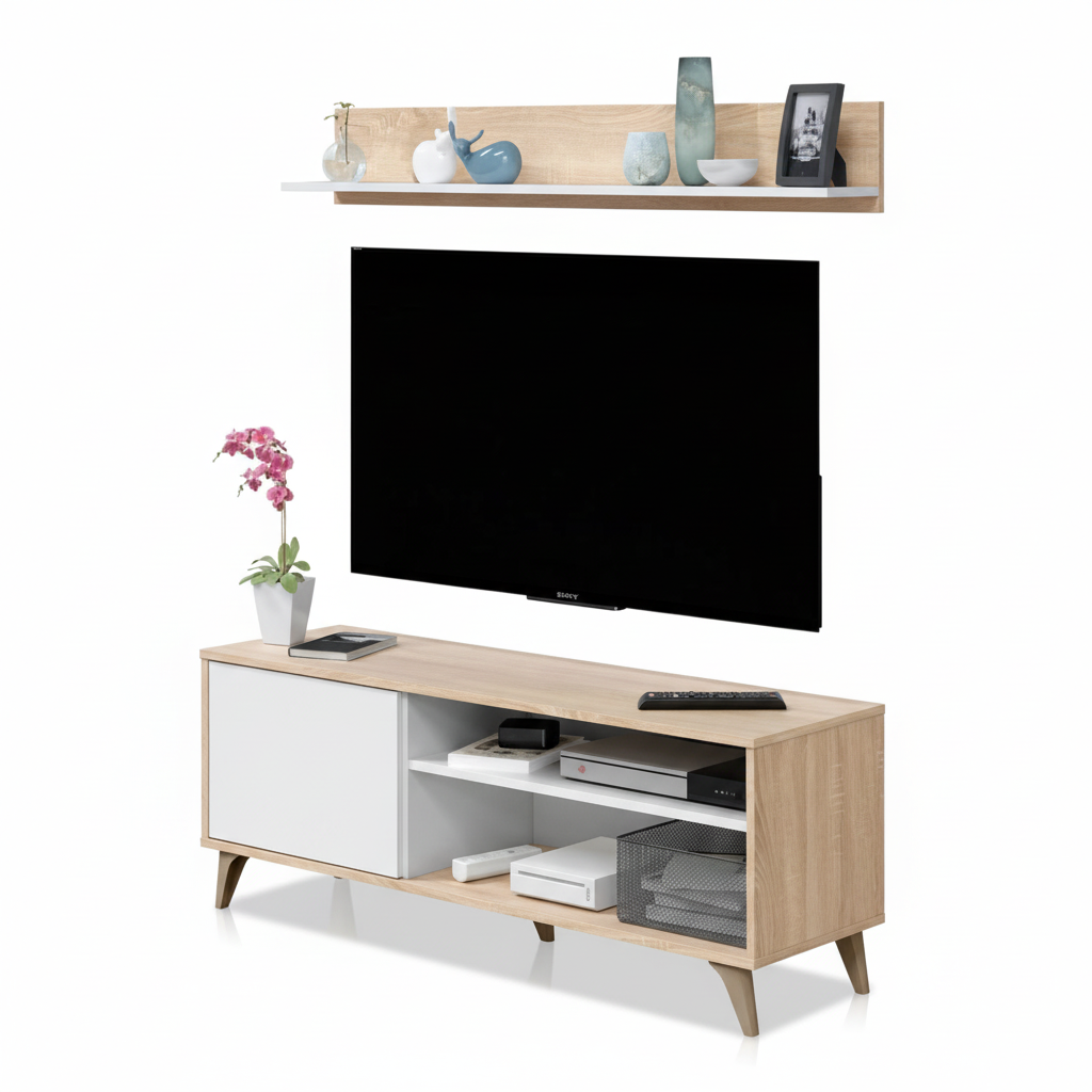 Conjunto Mueble TV Nórdico con Estante