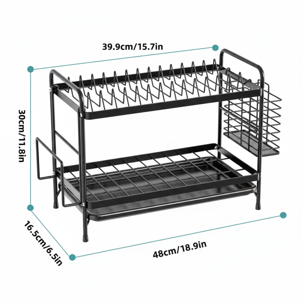 Escurreplatos 2 Niveles con Bandeja Antigoteo – Negro