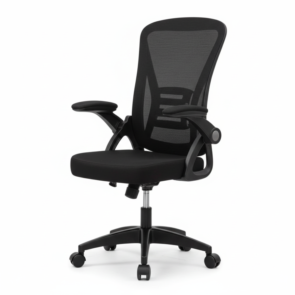 Silla Ergonómica Negra con Reposabrazos Abatibles
