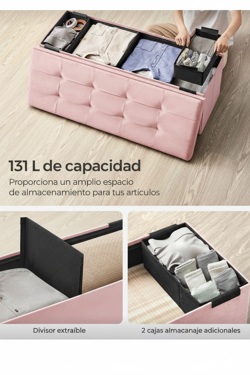 Baúl Plegable Rosa con Almacenaje 131L