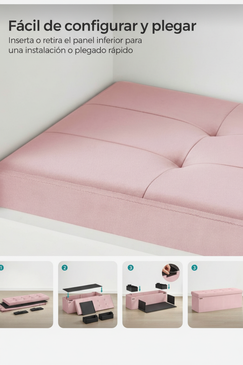 Baúl Plegable Rosa con Almacenaje 131L