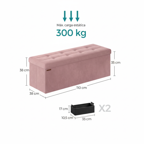 Baúl Plegable Rosa con Almacenaje 131L