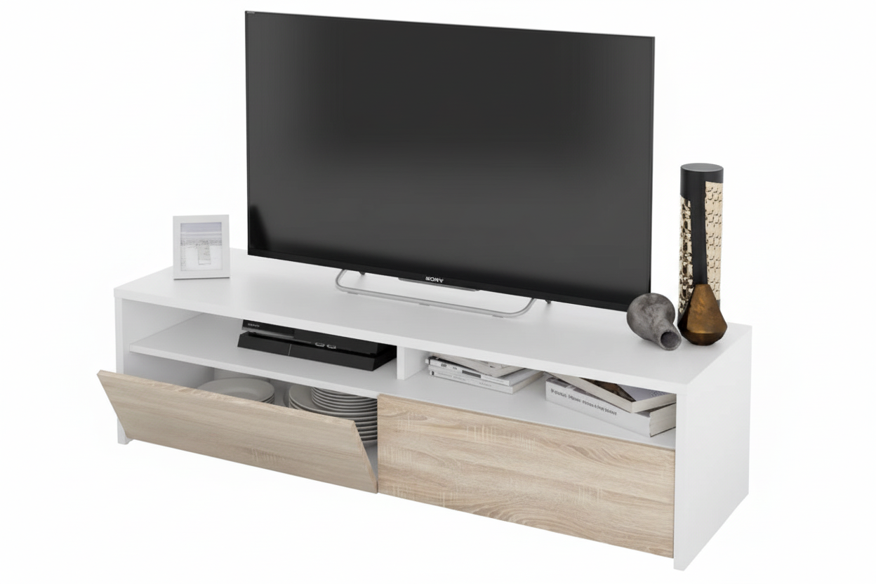 Mueble TV Moderno Blanco con Cajones