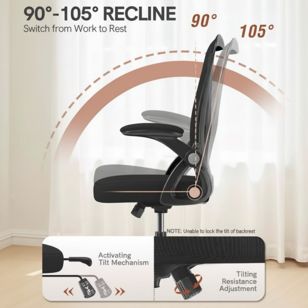 Silla Ergonómica Negra con Reposabrazos Abatibles